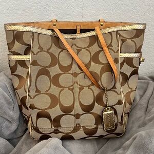 Coach Tan and Brown Signature Tote